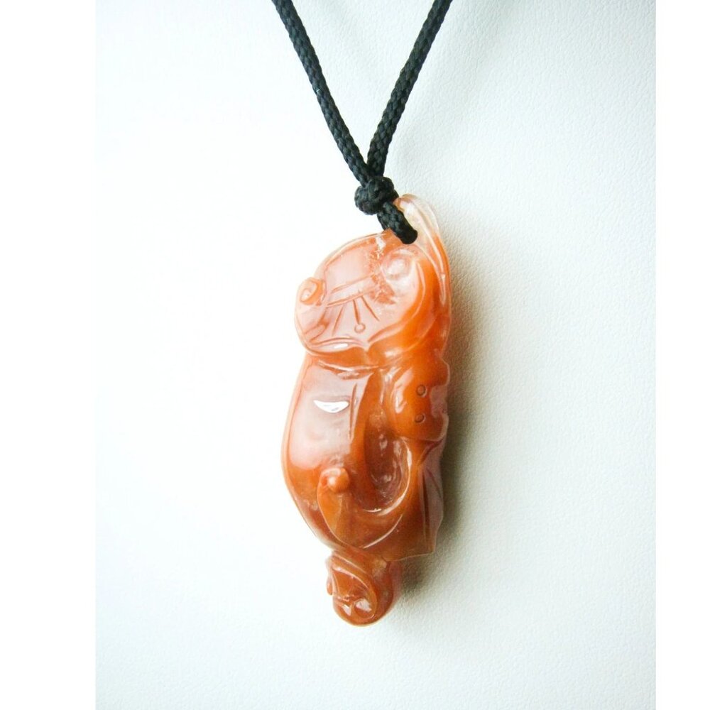 Crystal Quartz Pendant Necklace Hand Carved Chinese Lucky Symbol Vintage Jewelry